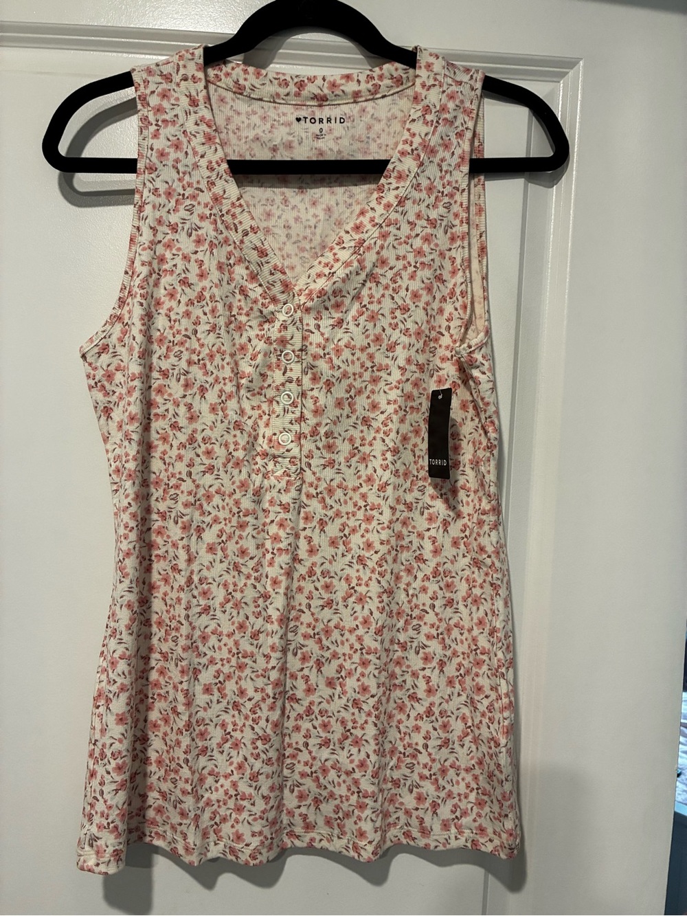 Torrid Pink Floral Henley Tank Top-Size 0